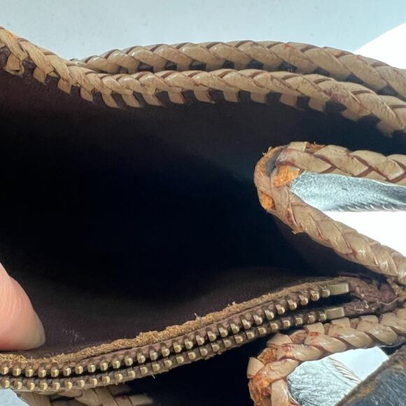 Vintage Handbag Handmade Black & Brown Leather Hand Tooled Floral - Picture 8 of 16
